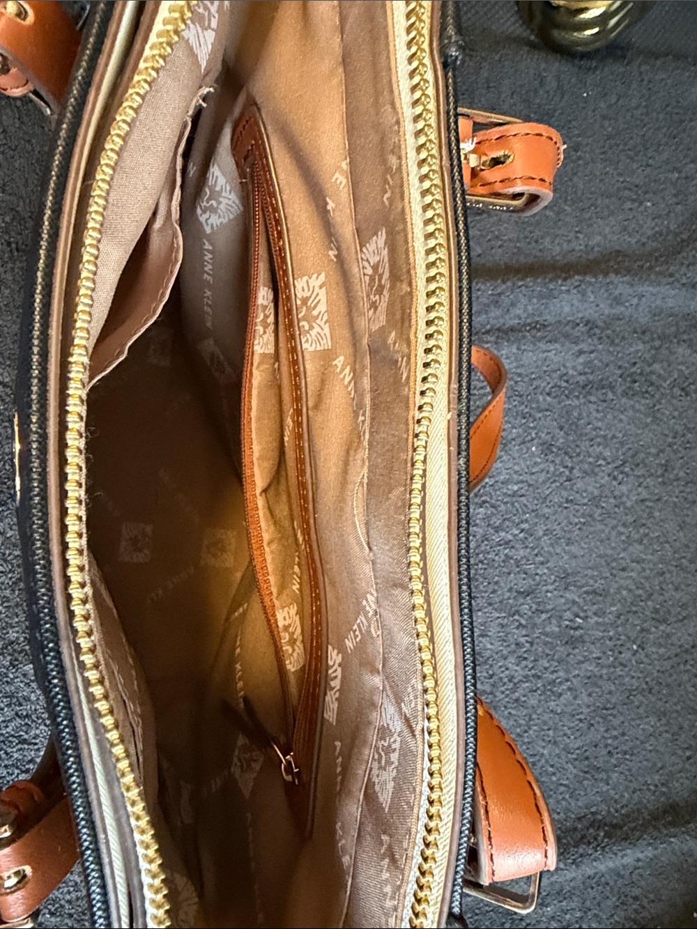 Anne Klein Saffiano Tote black with brown straps - Picture 8 of 11